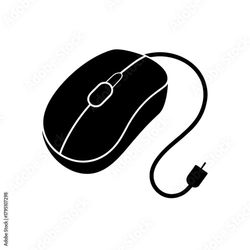 A wired mouse device on transparent background