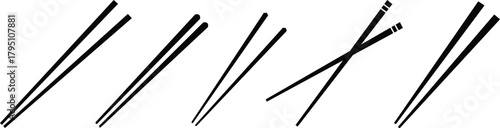 Chopstick silhouette icon vector illustration.Chopstick icon set in various food settings and holding positions.Bowl of steamed rice with chopsticks silhouette icon for Asian cuisine and restaurant