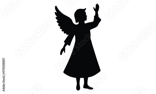 Silhouette of an angel with wings reaching upwards