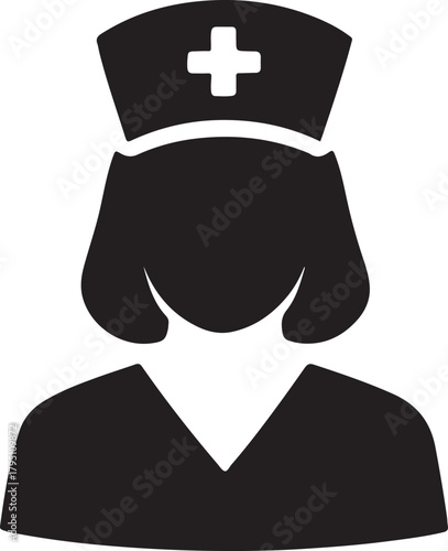 Nurse icon with cap and cross symbol, healthcare professional female care