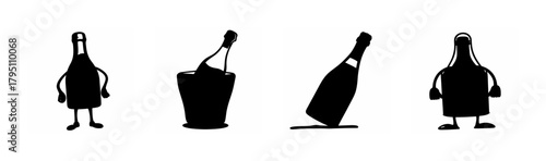 Stylized champagne bottle silhouettes for celebration and party graphics