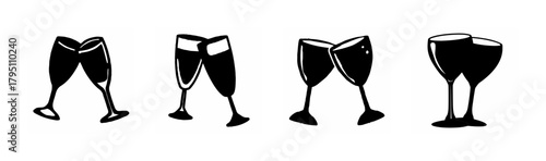 Various clinking glass silhouettes for toasts, celebrations, and events