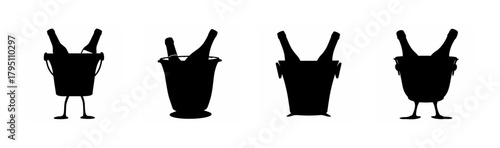 Various champagne and wine bottles in ice buckets silhouette icons