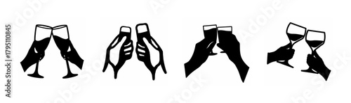 Four distinct hand silhouettes toasting various glasses celebration concept