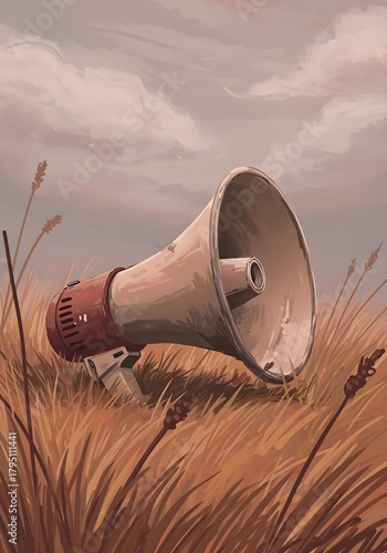 old rusty megaphone  on grass field 