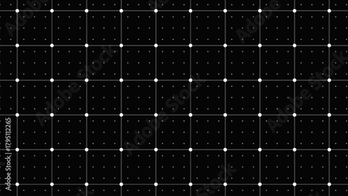 Black grid pattern with small white dots and thin lines seamless digital background design vector illustration