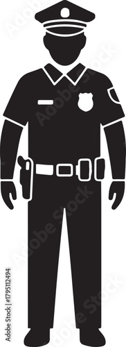 Police officer silhouette icon standing guard, law enforcement and security