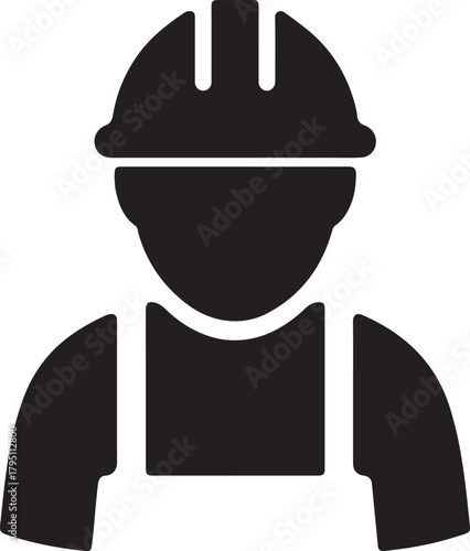 Construction worker icon with hard hat and overalls, labor and safety symbol