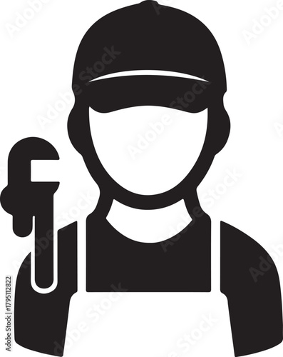 Skilled tradesperson icon holding a wrench; professional worker silhouette graphic