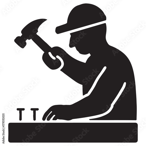  Carpenter Hammering Nails Silhouette