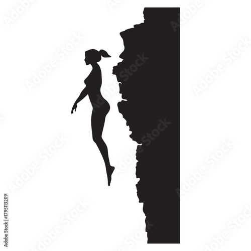 silhouette of a female rock climber ascending a cliff