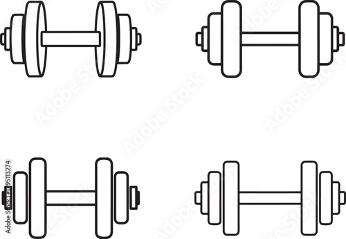 Four simple line art dumbbells isolated on a white background