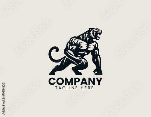 Tigerman character stands proudly showing strong identity in bold black vector logo design