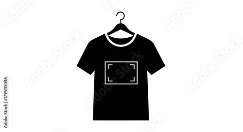 Black T-shirt on Hanger Silhouette, Blank Apparel Template for Design and Branding with Customizable Area