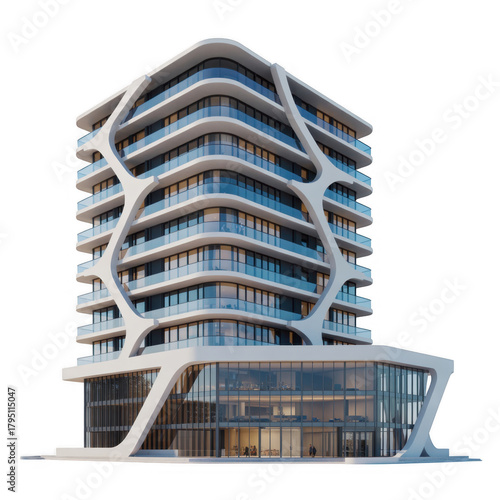 Modern curvilinear residential building isolated on a transparent background