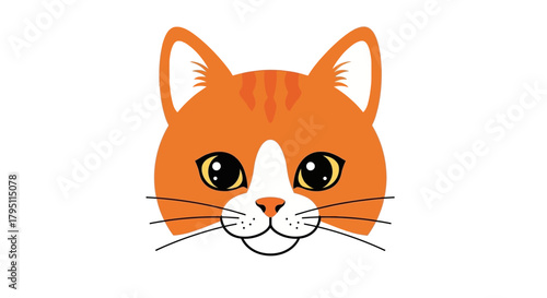 Playful and friendly cartoon illustration of an orange striped cat's face, capturing the essence of domestic pet charm and feline companionship as a delightful concept