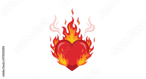 Burning Heart Illustration A Symbol of Passion, Love, and Intense Emotions on White