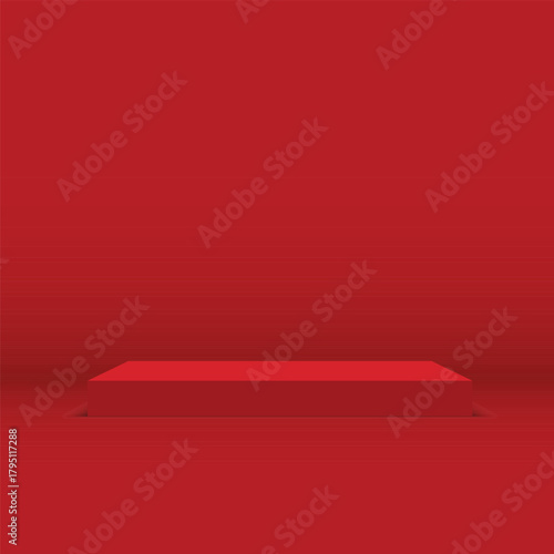 Podium shape for show cosmetic product display for christmas day or new years. Stand product showcase on red background with lighting christmas. vector design. empty podium for advertising proposals