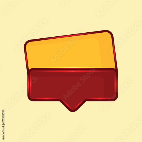Red square button icon illustration with blank speech bubble template design element