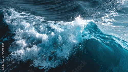 Fototapeta Naklejka Na Ścianę i Meble -  Dynamic Ocean Wave Crashing with White Foam