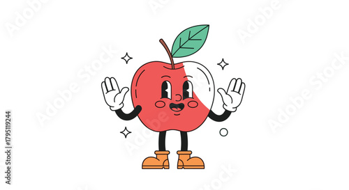 Charming cartoon apple character with a cheerful expression and outstretched hands, presenting a friendly and inviting vibe for educational or health-related themes.