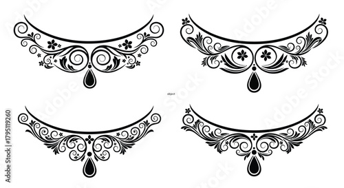 Elegant black ornamental designs with floral and swirling elements arranged in patterns