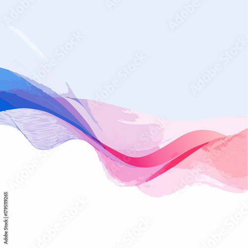Abstract watercolor wave background with blended blue and pink brush strokes