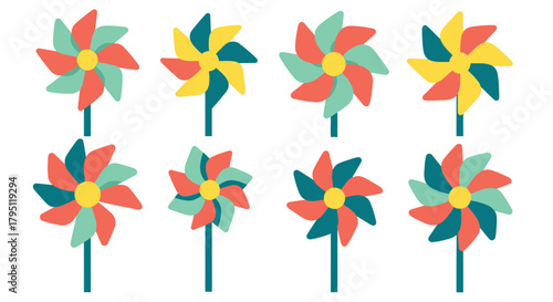 Colorful pinwheels in a playful arrangement showcasing vibrant summer designs