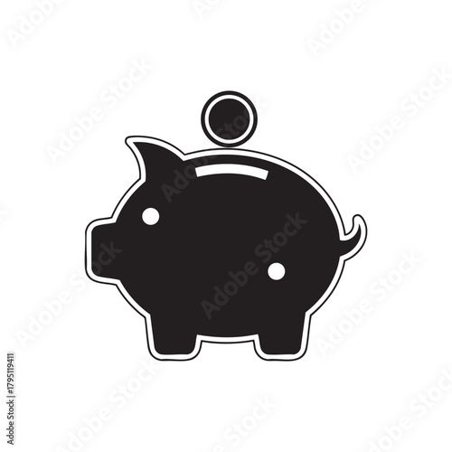 Black silhouette of a piggy bank with a coin on top