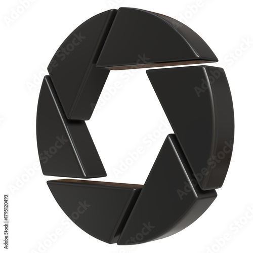 Cylindrical black mockup of a camera aperture design showcasing geometric shapes and smooth materials