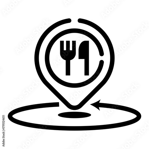 Fork and Knife icon with navigation location pin vector