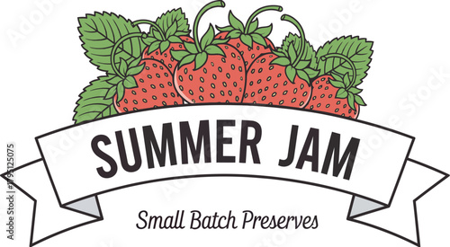Summer Jam Small Batch Preserves with Strawberries Vector Illustration