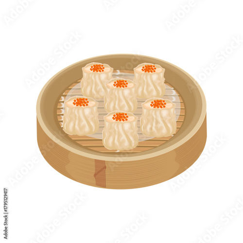 Vector Illustration Logo Clip art Dimsum Dim Sum Siu Mai on a Bamboo Steamed 