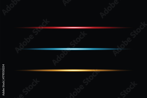 Colorful Luminous Horizontal Light Streaks on Black
