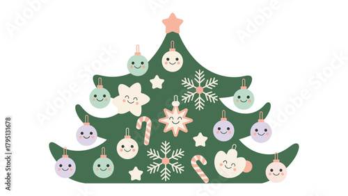 Festive tree: A charming illustration of a decorated christmas tree with festive ornament. 
