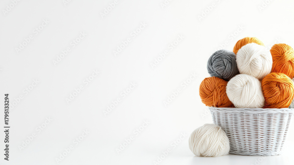 © Tee nuT - Soft yarn balls in various colors arranged in white basket create cozy and inviting atmosphere for crafting © Tee nuT - Soft yarn balls in various colors arranged in white basket create cozy and inviting atmosphere for crafting
