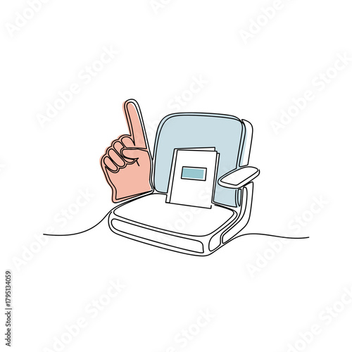 Stadium seat with foam finger and program representing College bowl finals  