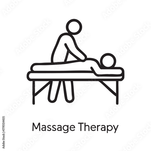 A simple line drawing depicts a person receiving a back massage on a therapy table showcasing wellness