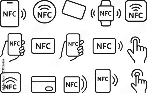 NFC Icon Set – Contactless Payment Symbols Vector.