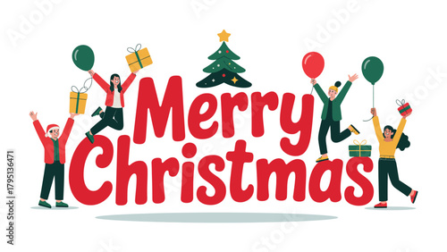 Festive Cheer: A vibrant and cheerful Christmas illustration, filled with joyful characters, gifts, and holiday elements, all radiating the spirit of celebration.