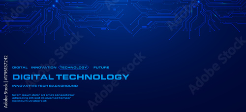 Blue digital technology circuit background with glowing lines and modern tech pattern, perfect for innovation, AI, and futuristic templates.