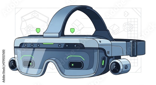 Futuristic Virtual Reality Headset with Advanced Technology and Sleek Design.