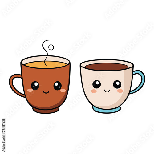 A warm cup of coffee and tea sits side by side, steam swirling gently upward in soft curls, filling the air with cozy aromas and inviting comfort in every soothing sip.
