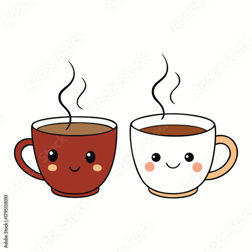 A warm cup of coffee and tea sits side by side, steam swirling gently upward in soft curls, filling the air with cozy aromas and inviting comfort in every soothing sip.
