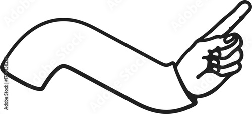 Curved arm with a right-pointing index finger in clean line art—perfect for forward navigation, swipe cues, or emphasizing sequential content in scalable vector format.