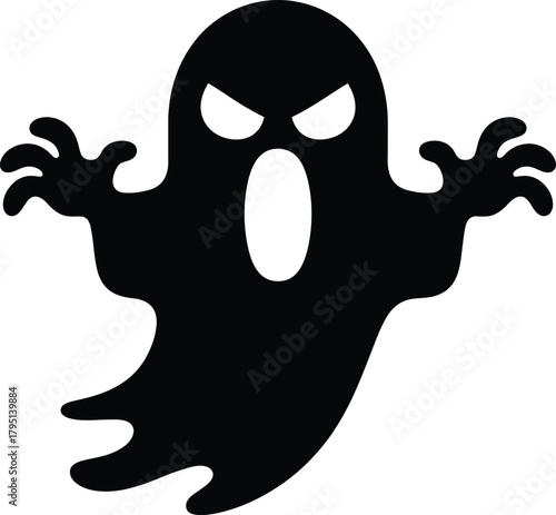 Scary black ghost silhouette for Halloween vector isolated on white