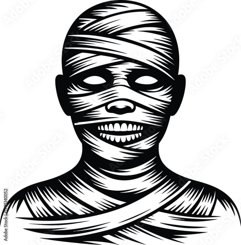 Mummy head vector graphic wrapped in bandages spooky and scary theme