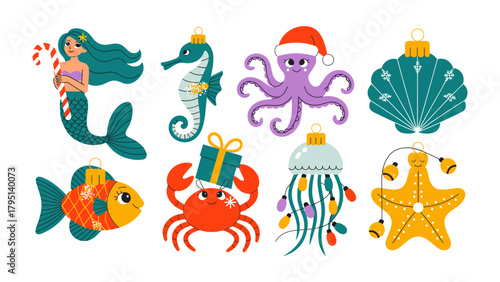 Oceanic Holiday Cheer: A collection of charming marine-themed ornaments, adorned with festive embellishments, captures the joy and wonder of the holiday season, with a touch of aquatic enchantment.