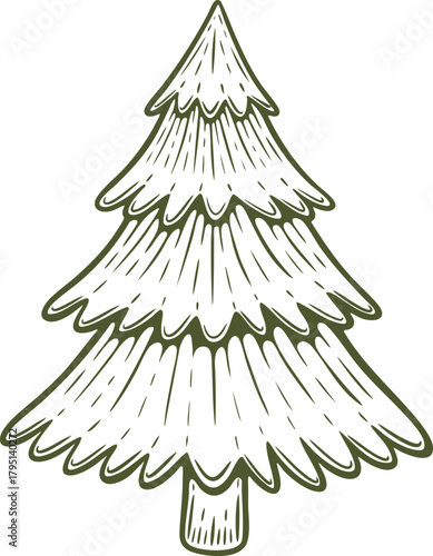 Christmas tree, bare naked cut out engraving isolated