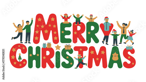 Holiday Cheer Celebration: Festive display celebrating the season's joy, with a Merry Christmas message surrounded by cheerful figures. 